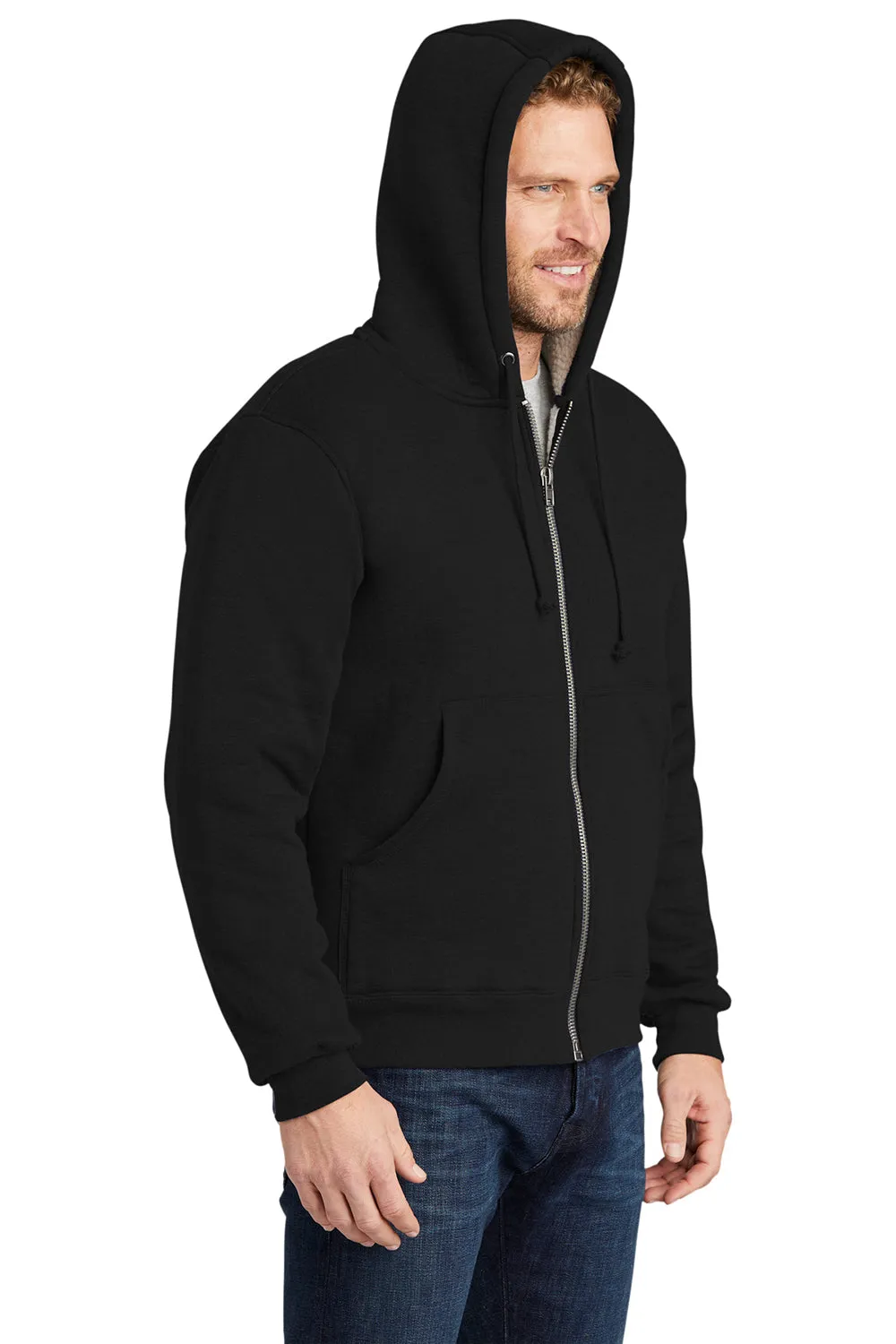 CornerStone Mens Water Resistant Fleece Full Zip Hooded Sweatshirt Hoodie w/ Pockets - Black