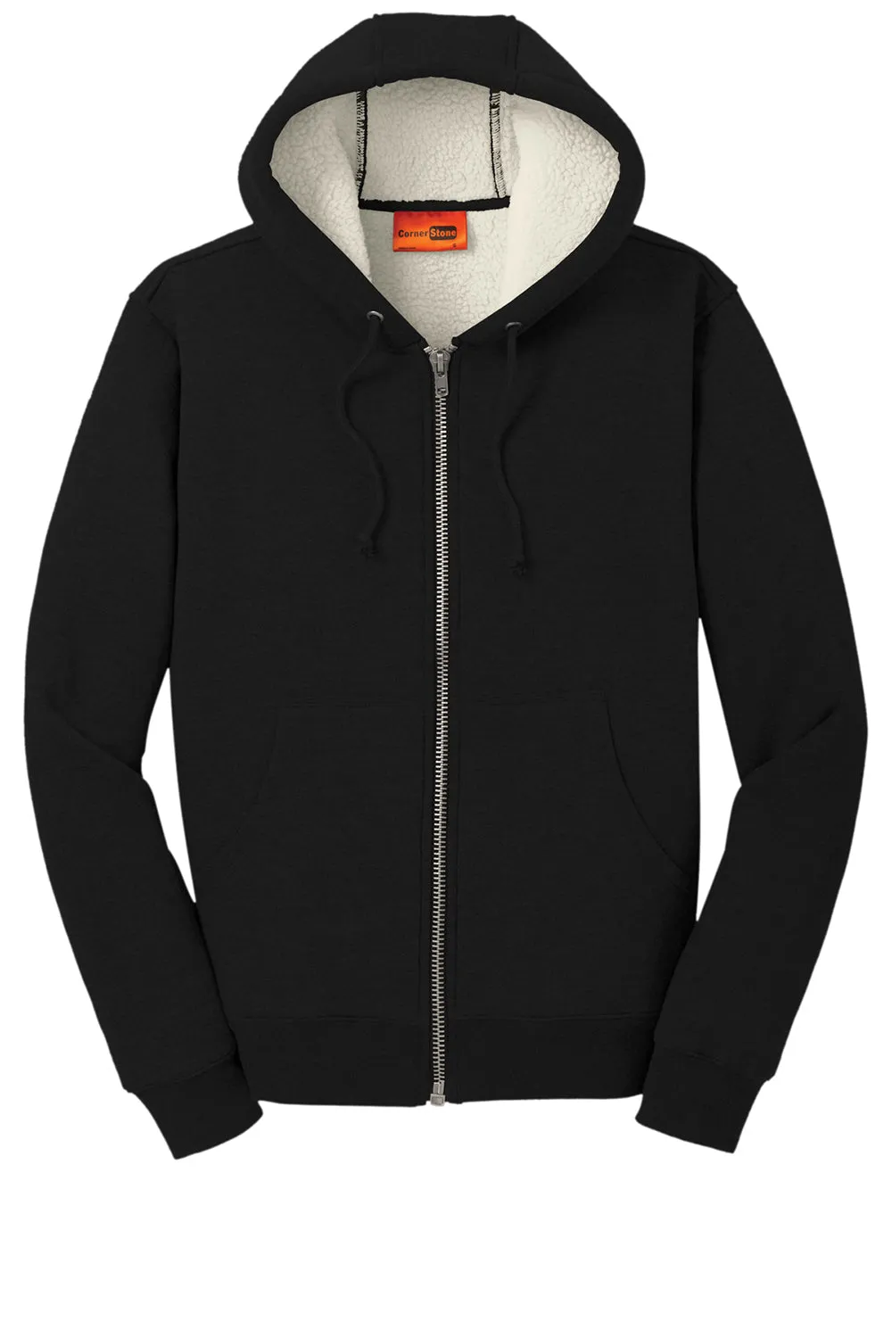 CornerStone Mens Water Resistant Fleece Full Zip Hooded Sweatshirt Hoodie w/ Pockets - Black