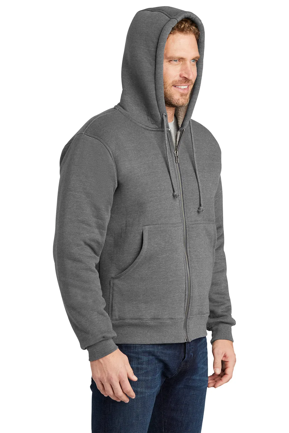 CornerStone Mens Water Resistant Fleece Full Zip Hooded Sweatshirt Hoodie w/ Pockets - Grey