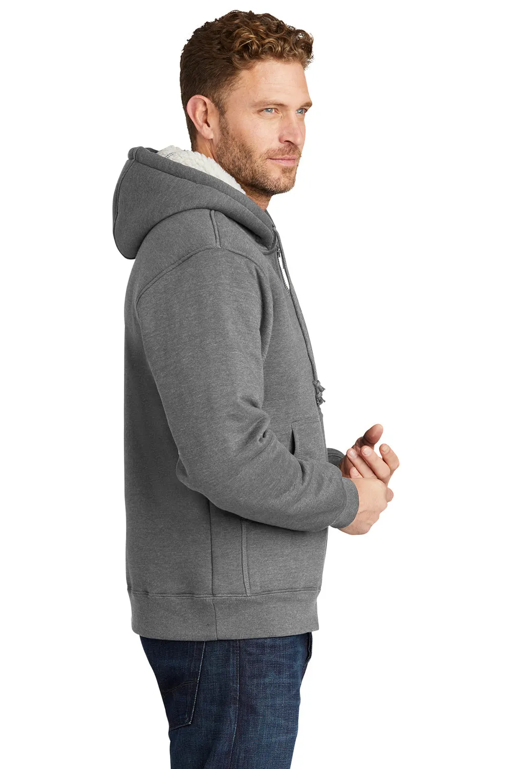CornerStone Mens Water Resistant Fleece Full Zip Hooded Sweatshirt Hoodie w/ Pockets - Grey