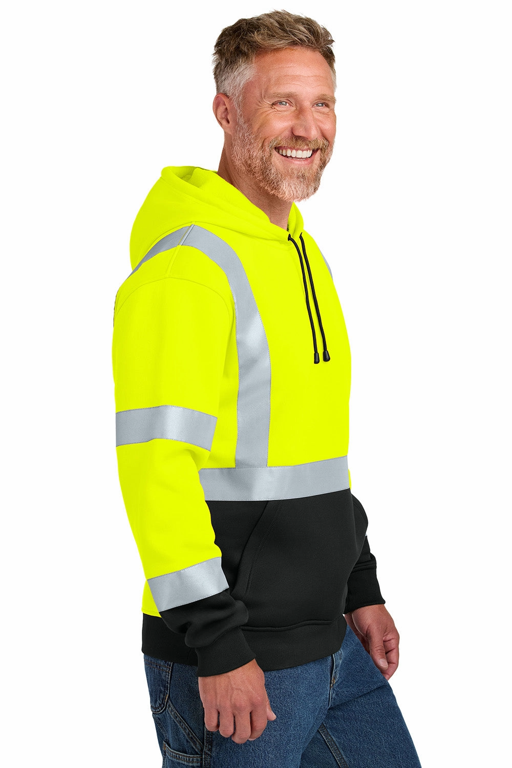 CornerStone Mens ANSI 107 Class 3 Heavy Duty Fleece Hooded Sweatshirt Hoodie w/ Pouch Pocket - Safety Yellow