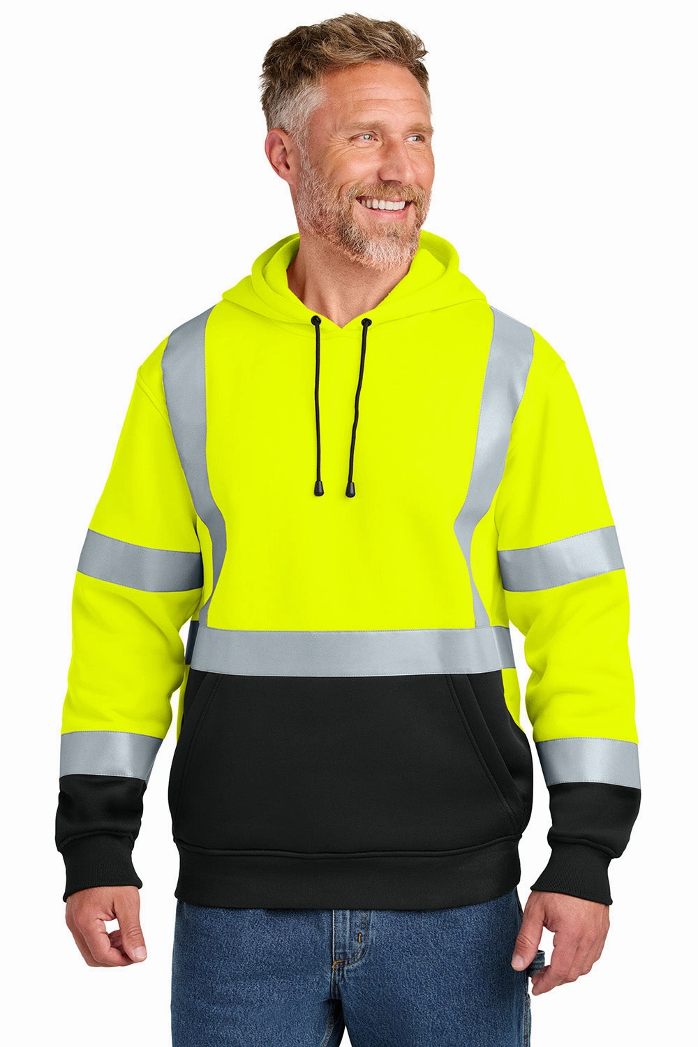 CornerStone Mens ANSI 107 Class 3 Heavy Duty Fleece Hooded Sweatshirt Hoodie w/ Pouch Pocket - Safety Yellow