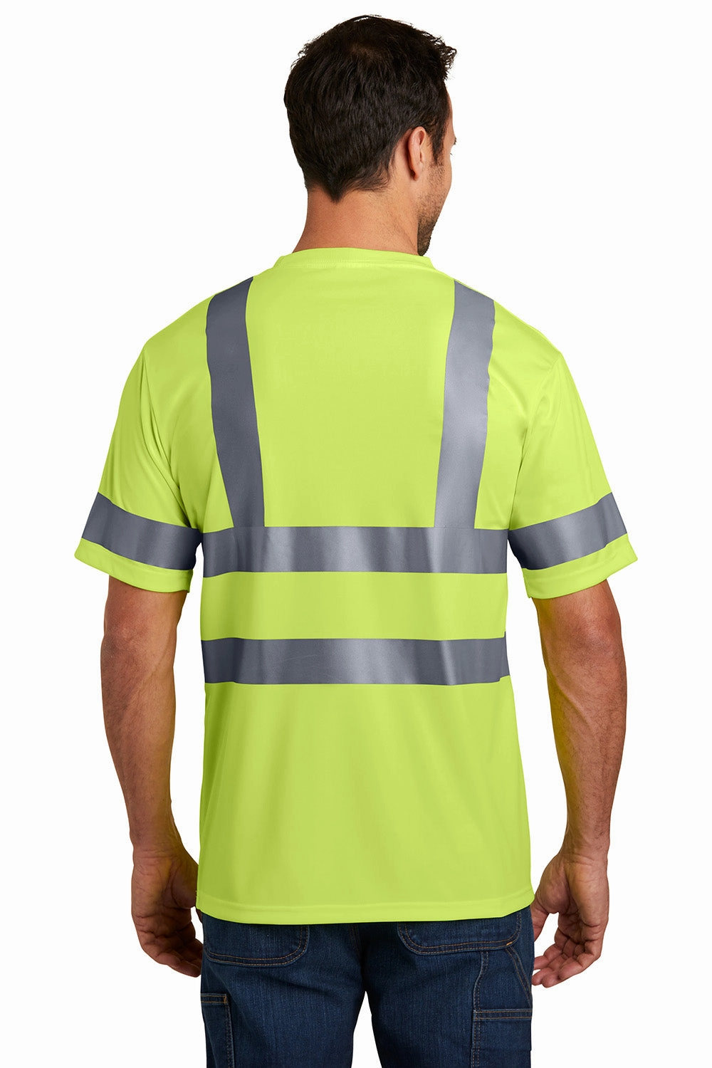 CornerStone Mens Moisture Wicking Short Sleeve Crewneck T-Shirt w/ Pocket - Safety Yellow