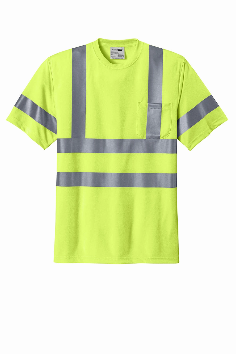 CornerStone Mens Moisture Wicking Short Sleeve Crewneck T-Shirt w/ Pocket - Safety Yellow