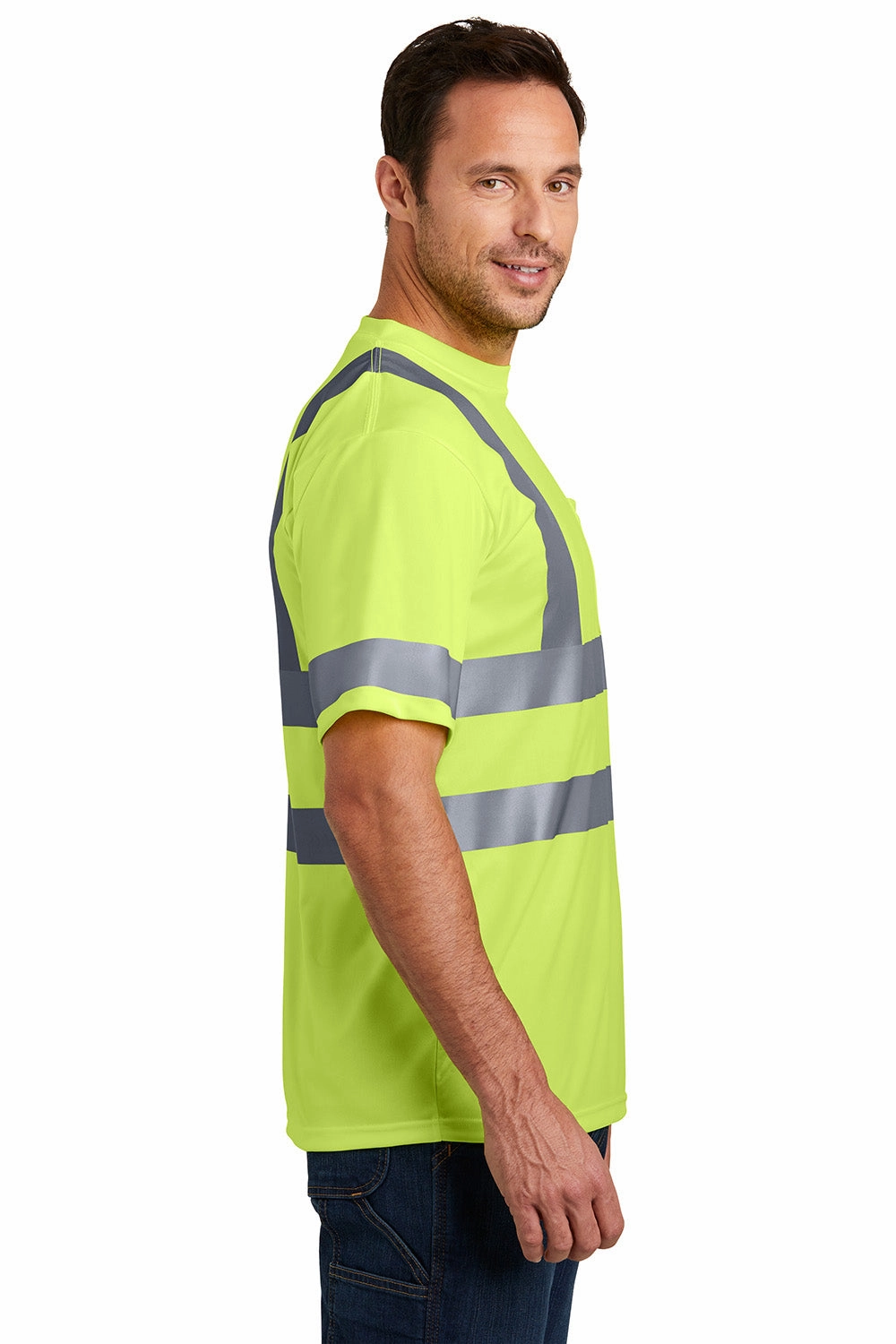 CornerStone Mens Moisture Wicking Short Sleeve Crewneck T-Shirt w/ Pocket - Safety Yellow
