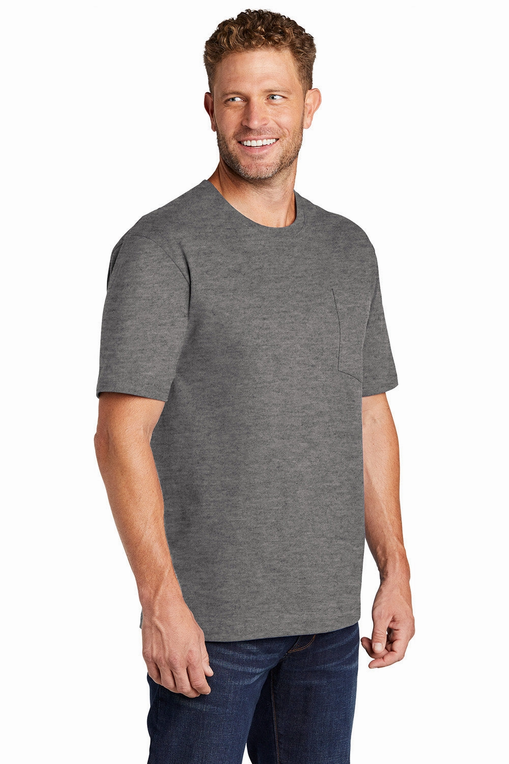 CornerStone Mens Short Sleeve Crewneck T-Shirt w/ Pocket - Heather Charcoal Grey