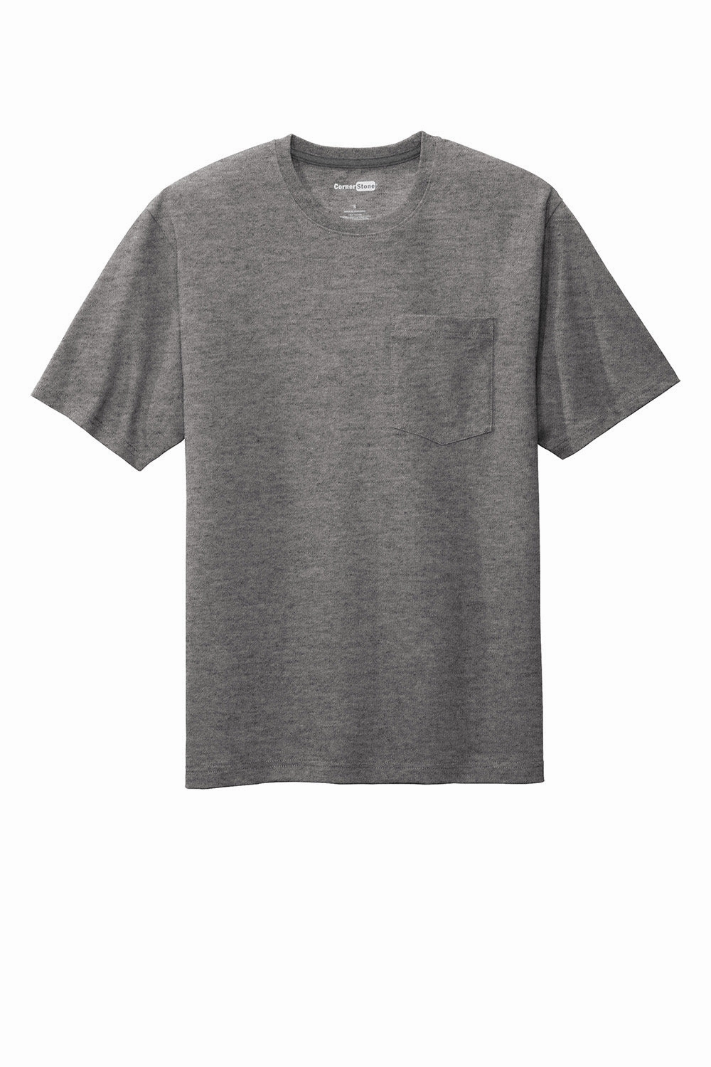 CornerStone Mens Short Sleeve Crewneck T-Shirt w/ Pocket - Heather Charcoal Grey