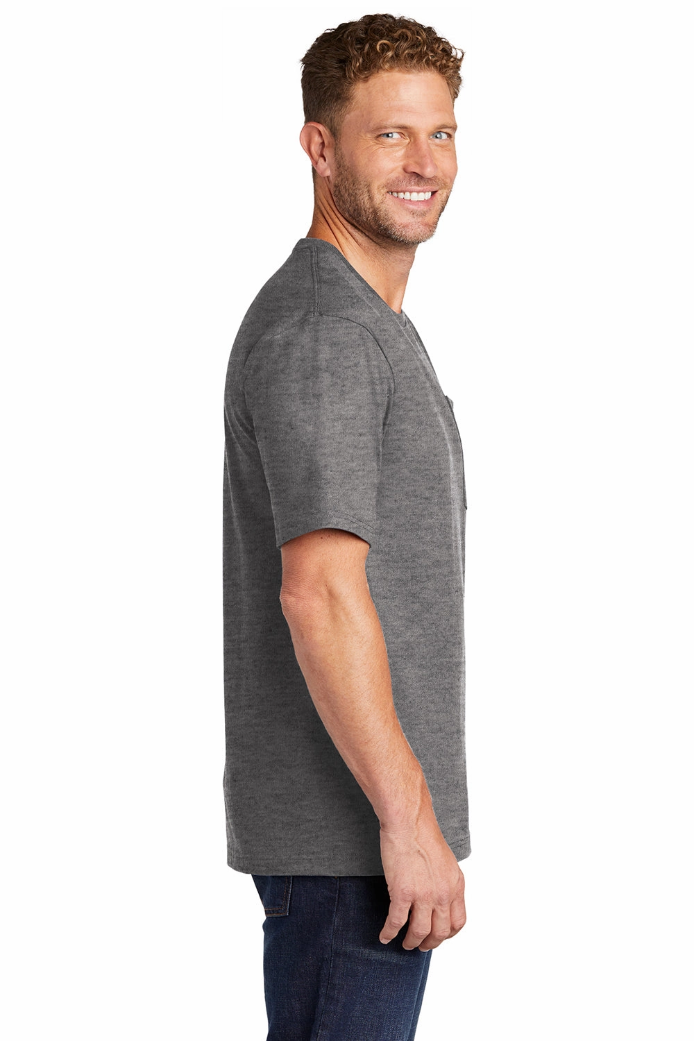 CornerStone Mens Short Sleeve Crewneck T-Shirt w/ Pocket - Heather Charcoal Grey