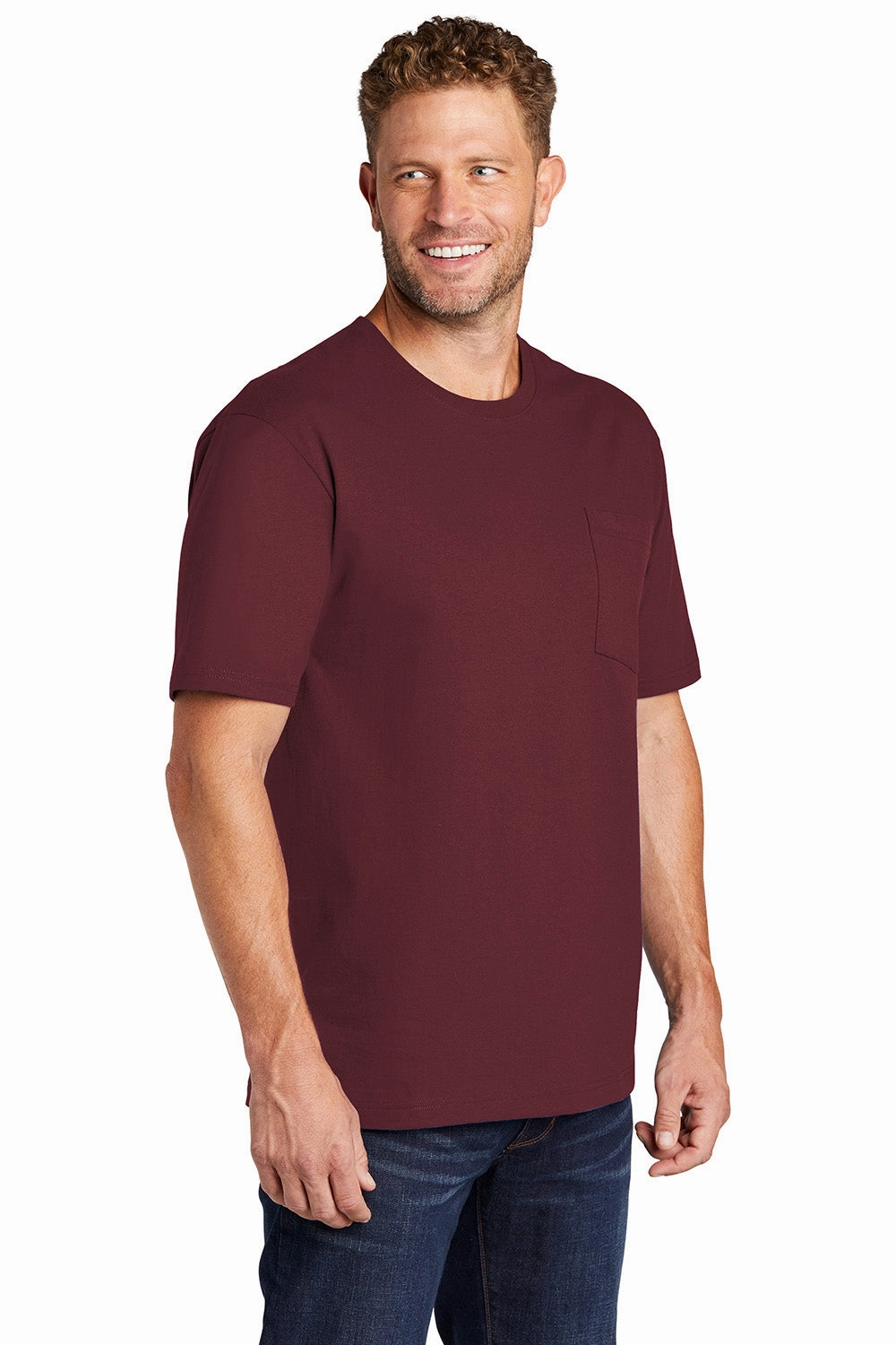 CornerStone Mens Short Sleeve Crewneck T-Shirt w/ Pocket - Maroon - Closeout