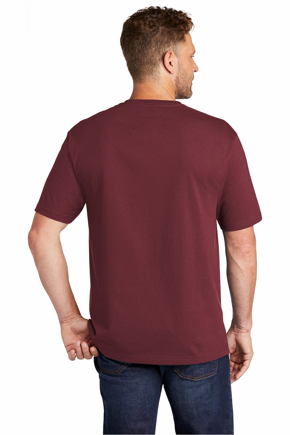 CornerStone Mens Short Sleeve Crewneck T-Shirt w/ Pocket - Maroon - Closeout