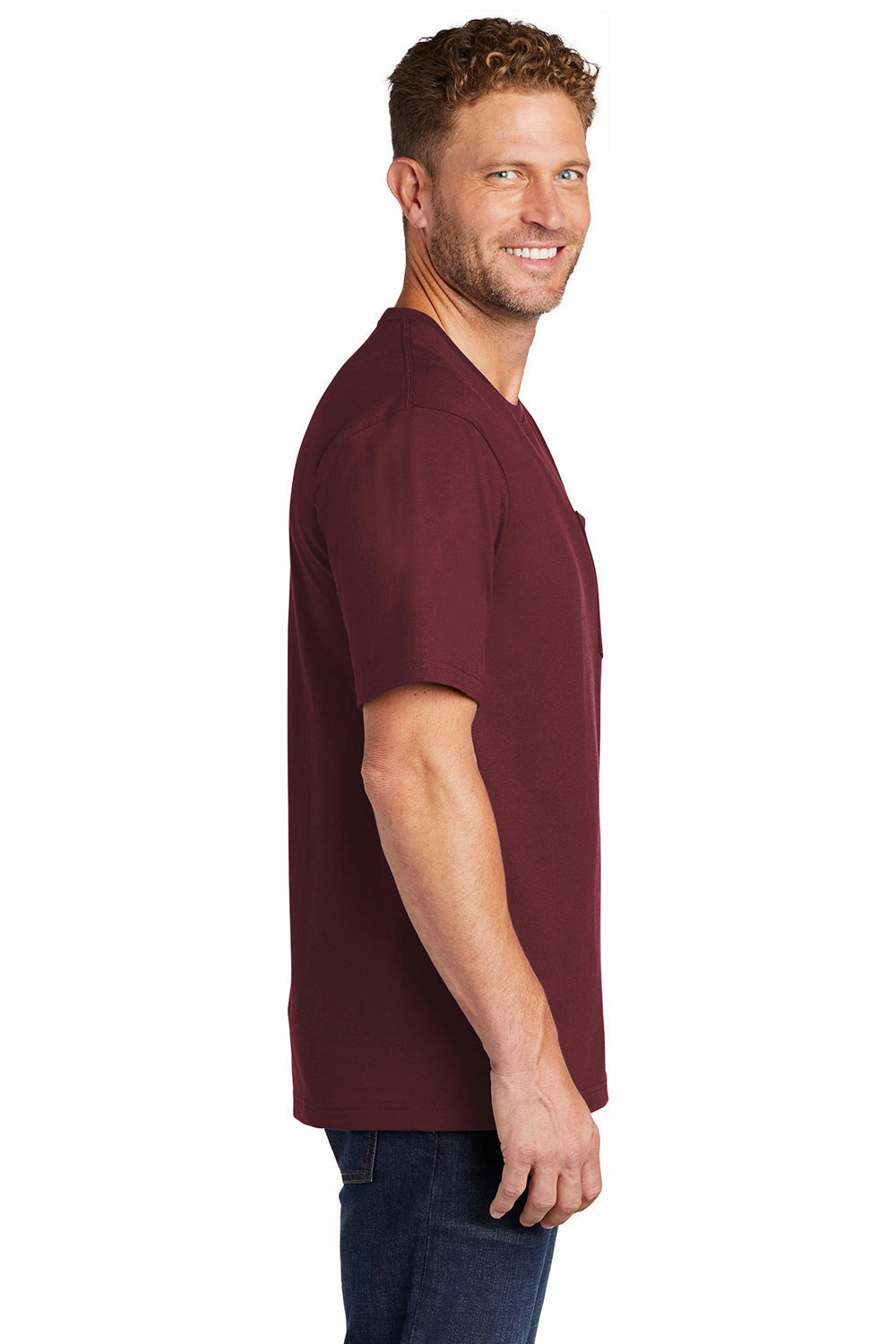 CornerStone Mens Short Sleeve Crewneck T-Shirt w/ Pocket - Maroon - Closeout