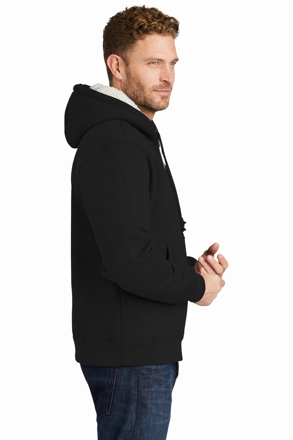 CornerStone Mens Water Resistant Fleece Full Zip Hooded Sweatshirt Hoodie w/ Pockets - Black