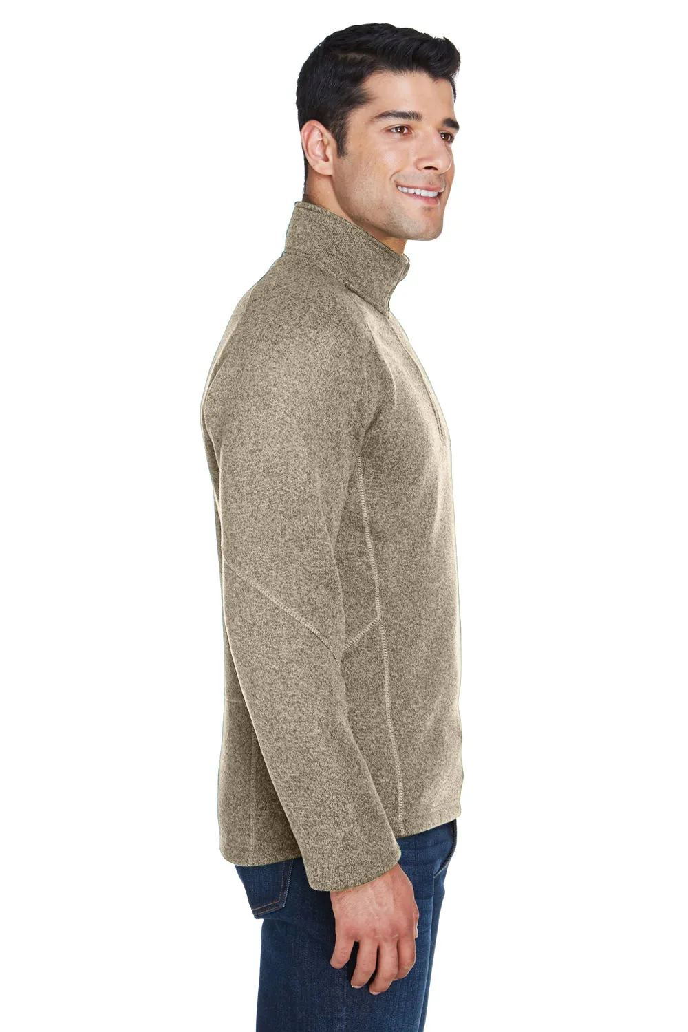 Devon & Jones Mens Bristol Pill Resistant Sweater Fleece 1/4 Zip Sweatshirt - Heather Khaki Brown