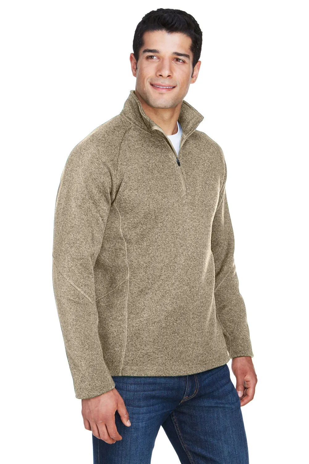 Devon & Jones Mens Bristol Pill Resistant Sweater Fleece 1/4 Zip Sweatshirt - Heather Khaki Brown