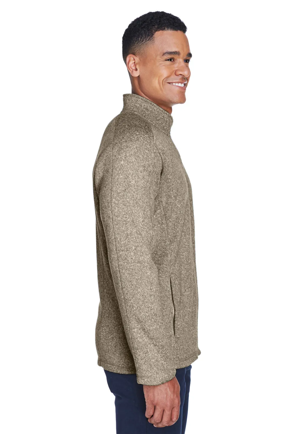 Devon & Jones Mens Bristol Pill Resistant Sweater Fleece Full Zip Jacket - Heather Khaki Brown