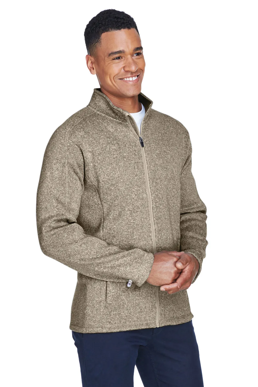 Devon & Jones Mens Bristol Pill Resistant Sweater Fleece Full Zip Jacket - Heather Khaki Brown