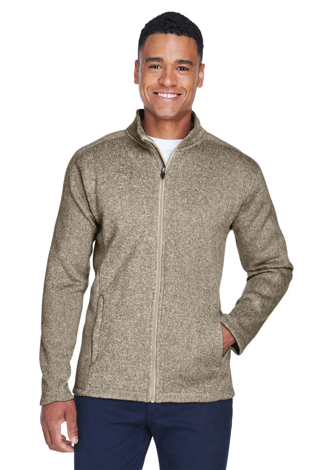 Devon & Jones Mens Bristol Pill Resistant Sweater Fleece Full Zip Jacket - Heather Khaki Brown