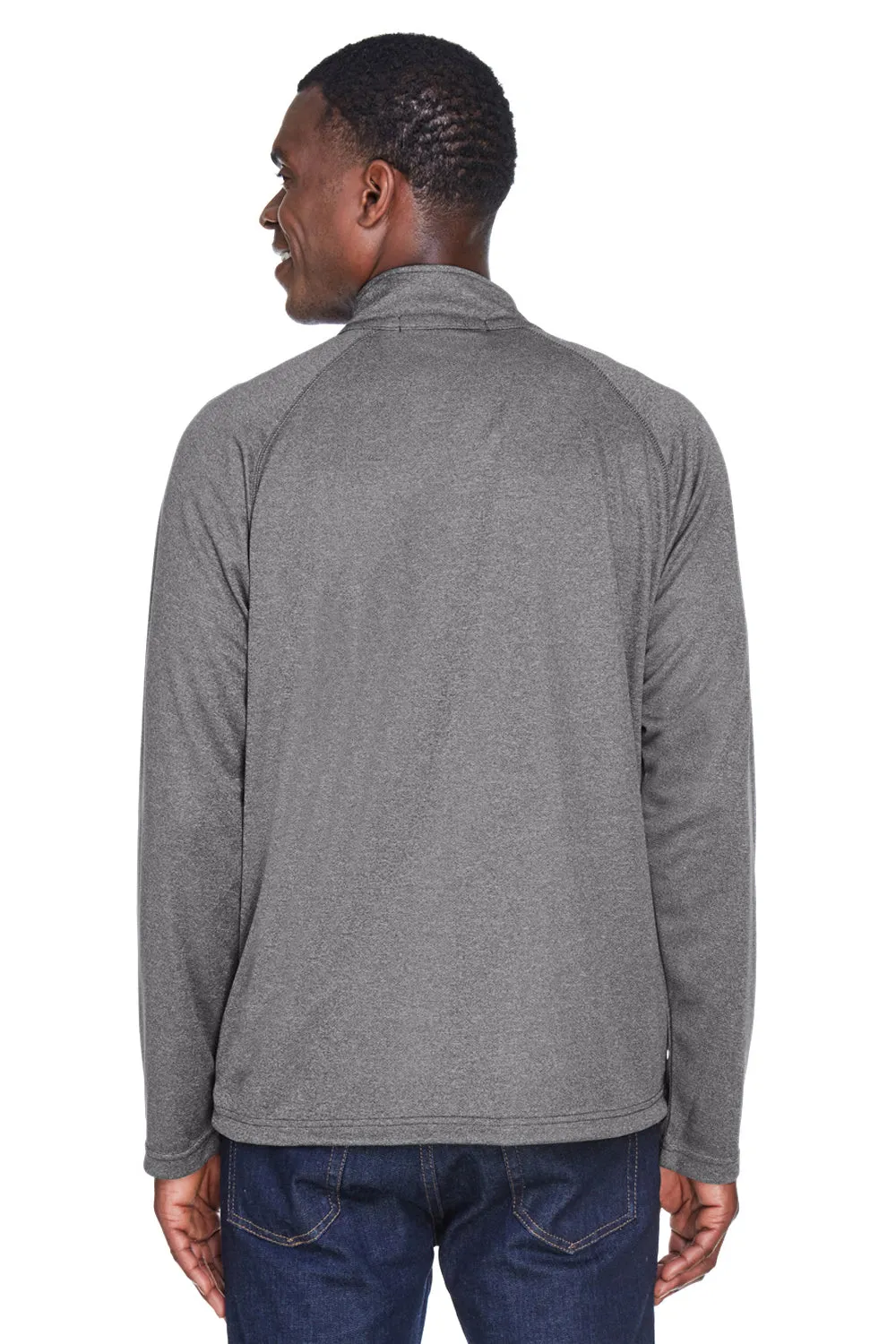 Devon & Jones Mens Compass Stretch Tech Moisture Wicking 1/4 Zip Sweatshirt w/ Pockets - Heather Dark Grey