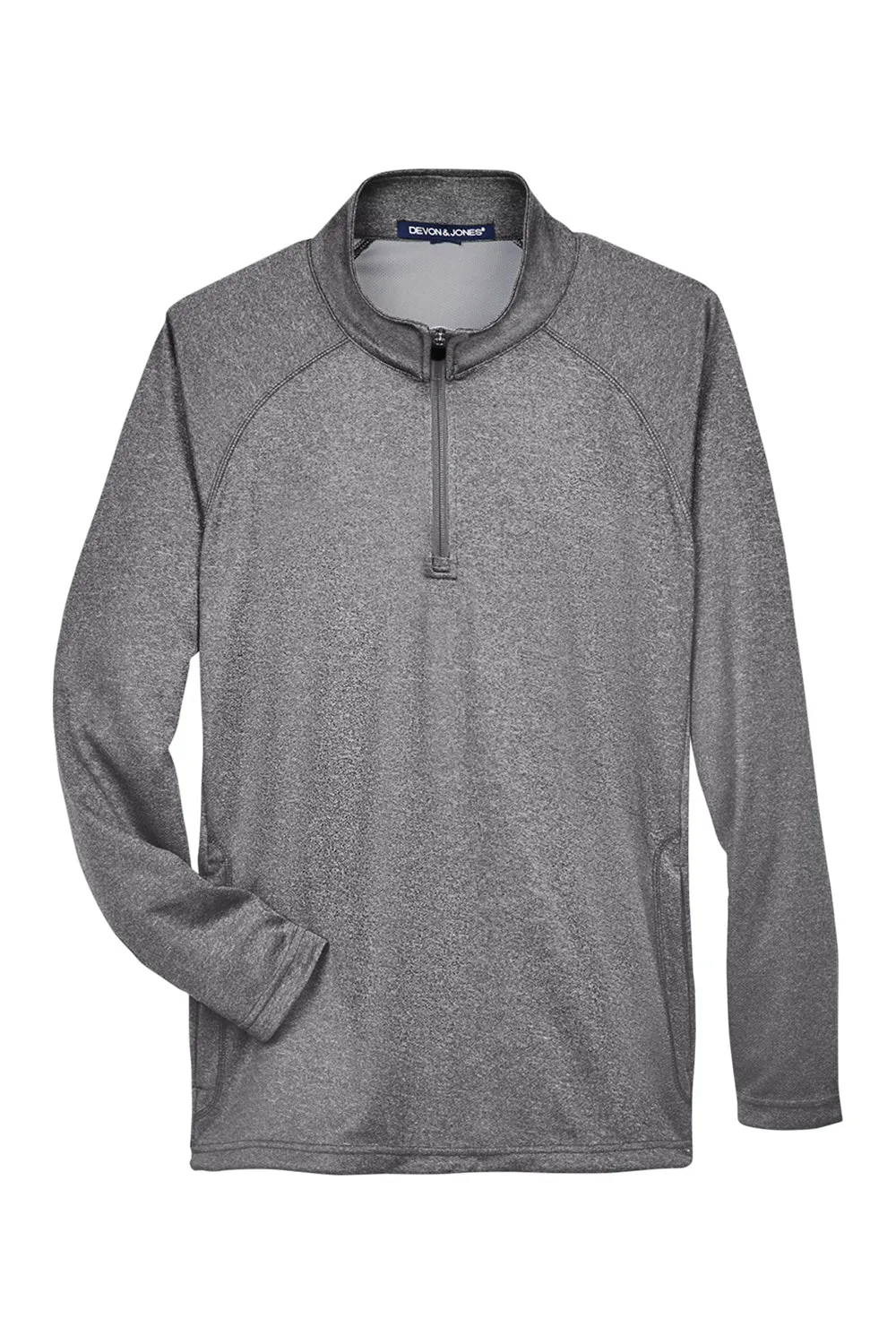 Devon & Jones Mens Compass Stretch Tech Moisture Wicking 1/4 Zip Sweatshirt w/ Pockets - Heather Dark Grey