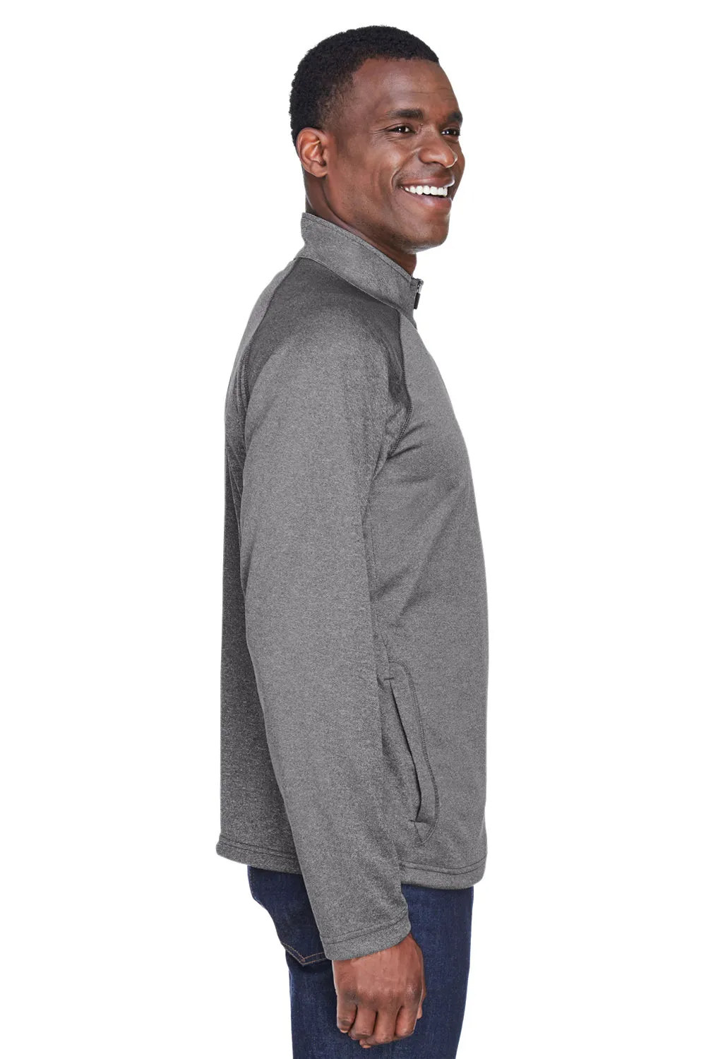 Devon & Jones Mens Compass Stretch Tech Moisture Wicking 1/4 Zip Sweatshirt w/ Pockets - Heather Dark Grey