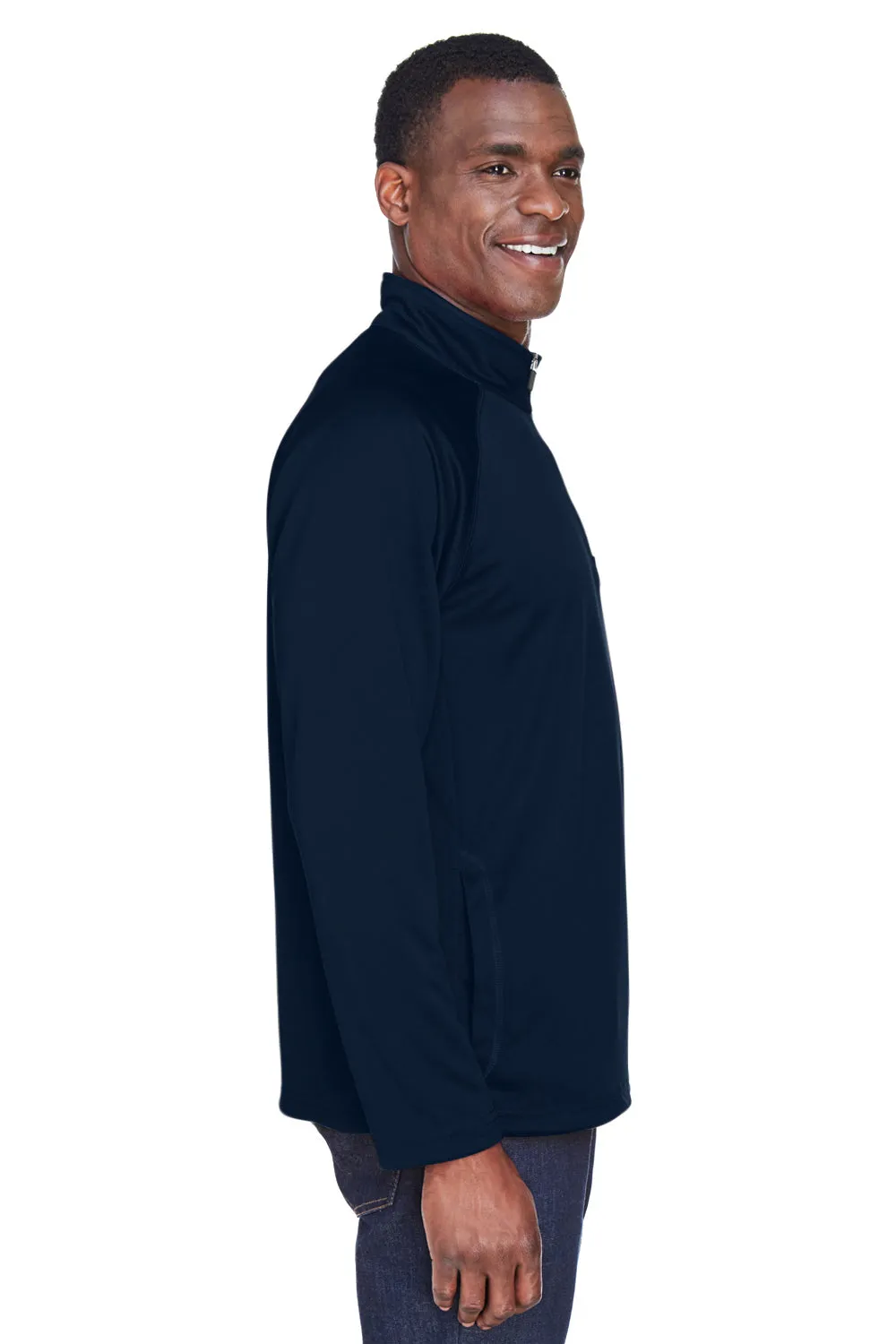 Devon & Jones Mens Compass Stretch Tech Moisture Wicking 1/4 Zip Sweatshirt w/ Pockets - Navy Blue