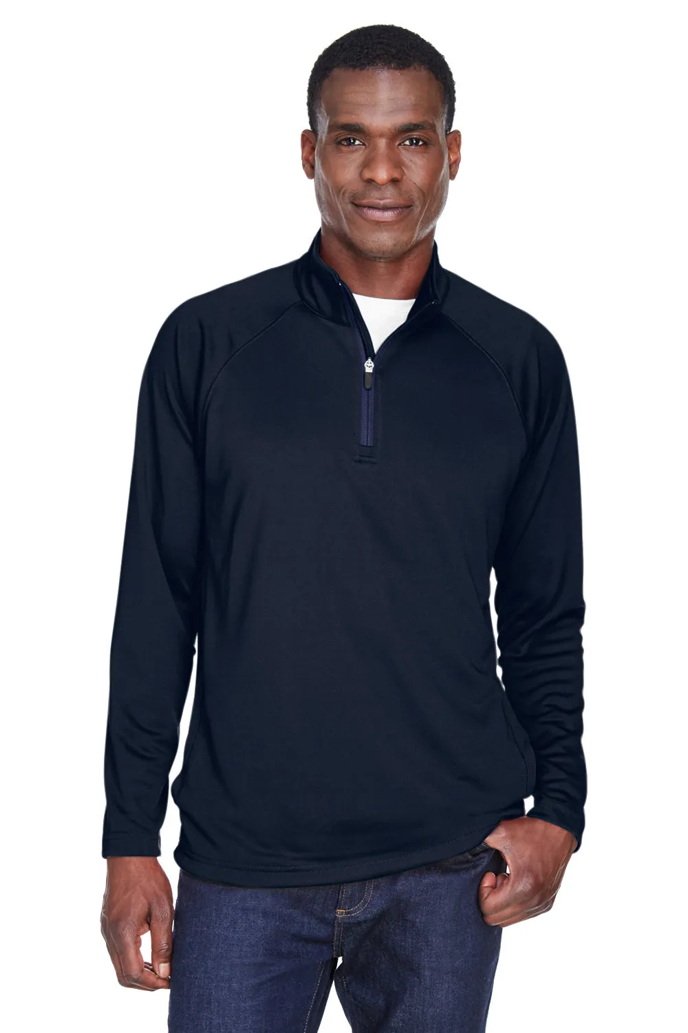 Devon & Jones Mens Compass Stretch Tech Moisture Wicking 1/4 Zip Sweatshirt w/ Pockets - Navy Blue