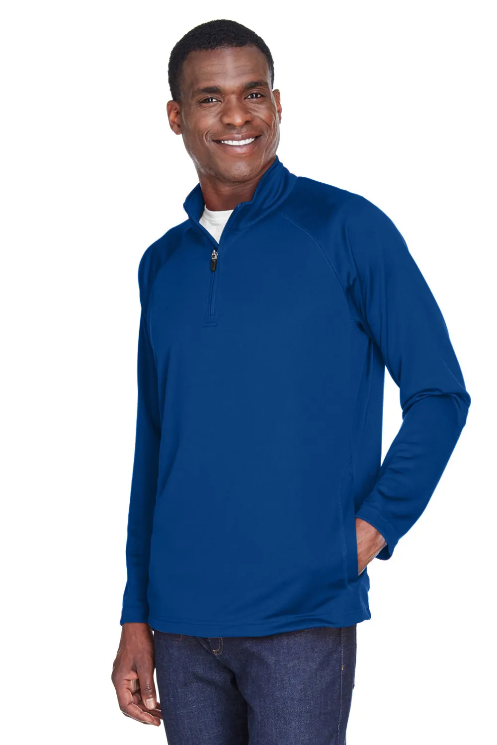 Devon & Jones Mens Compass Stretch Tech Moisture Wicking 1/4 Zip Sweatshirt w/ Pockets - True Royal Blue