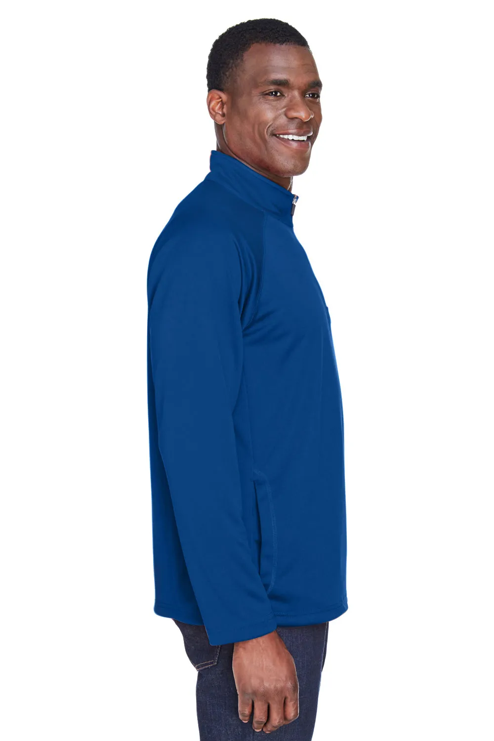 Devon & Jones Mens Compass Stretch Tech Moisture Wicking 1/4 Zip Sweatshirt w/ Pockets - True Royal Blue