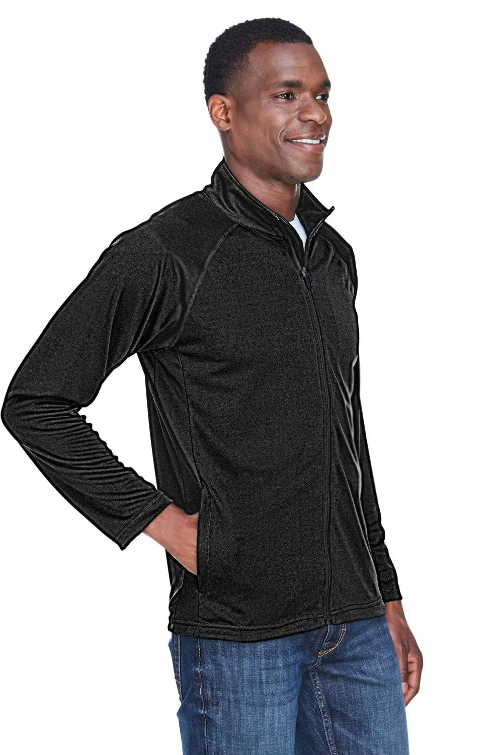 Devon & Jones Mens Compass Stretch Tech Moisture Wicking Full Zip Sweatshirt w/ Pockets - Black