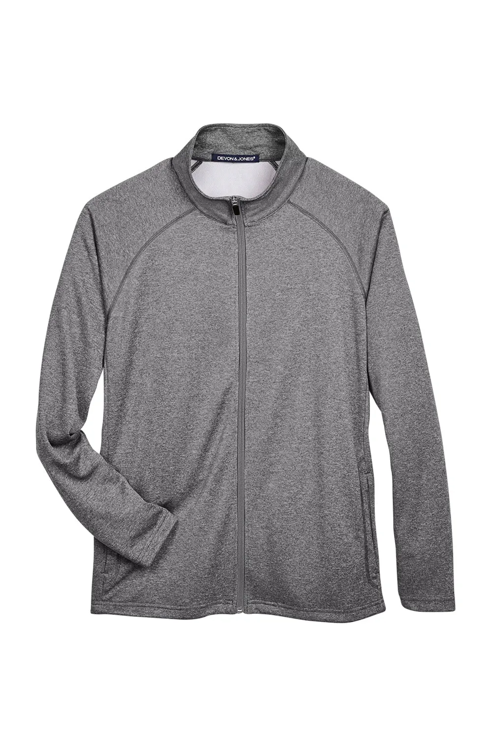 Devon & Jones Mens Compass Stretch Tech Moisture Wicking Full Zip Sweatshirt w/ Pockets - Heather Dark Grey