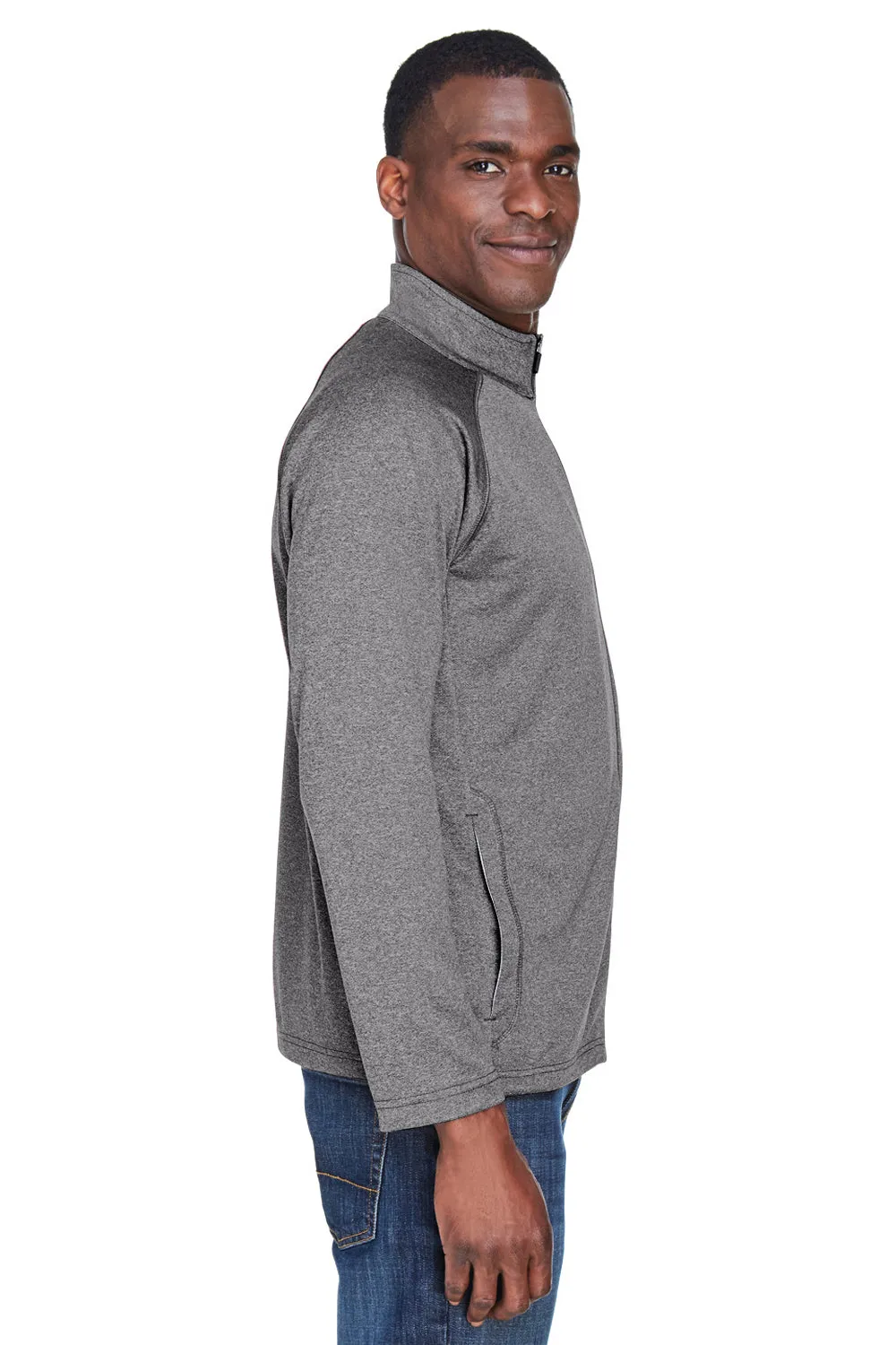 Devon & Jones Mens Compass Stretch Tech Moisture Wicking Full Zip Sweatshirt w/ Pockets - Heather Dark Grey