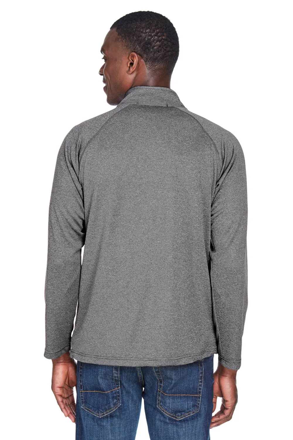 Devon & Jones Mens Compass Stretch Tech Moisture Wicking Full Zip Sweatshirt w/ Pockets - Heather Dark Grey
