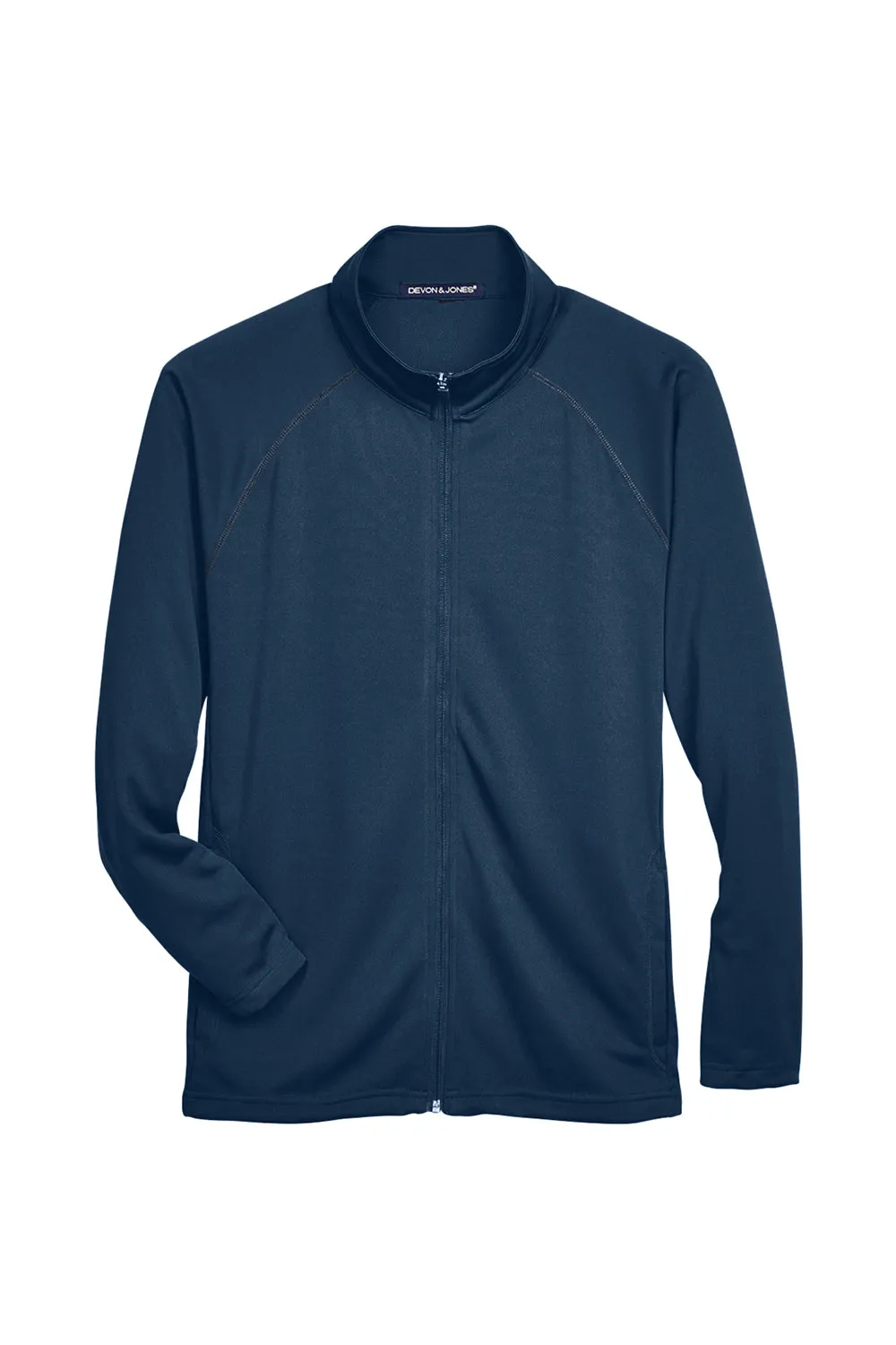 Devon & Jones Mens Compass Stretch Tech Moisture Wicking Full Zip Sweatshirt w/ Pockets - Heather Navy Blue