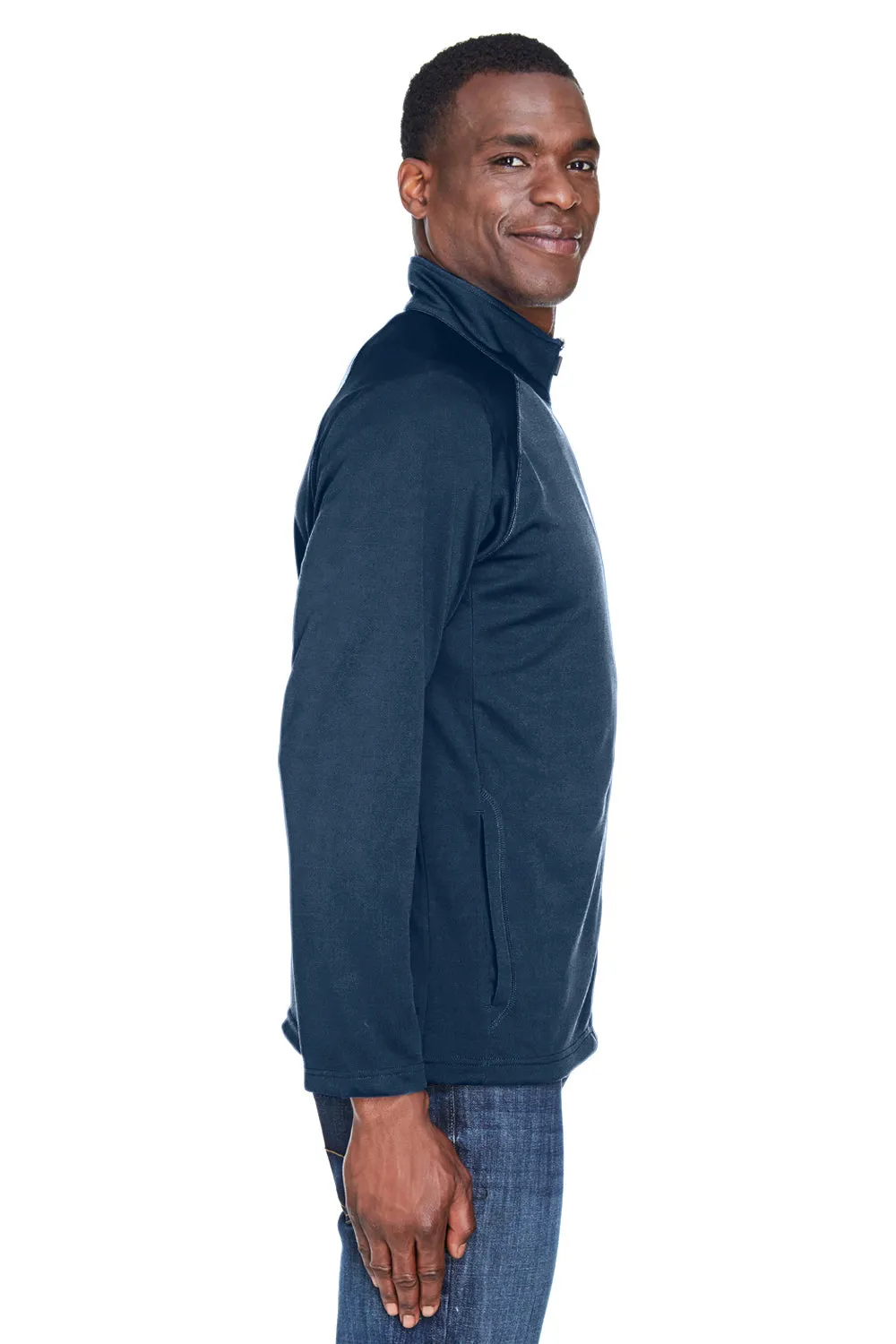 Devon & Jones Mens Compass Stretch Tech Moisture Wicking Full Zip Sweatshirt w/ Pockets - Heather Navy Blue