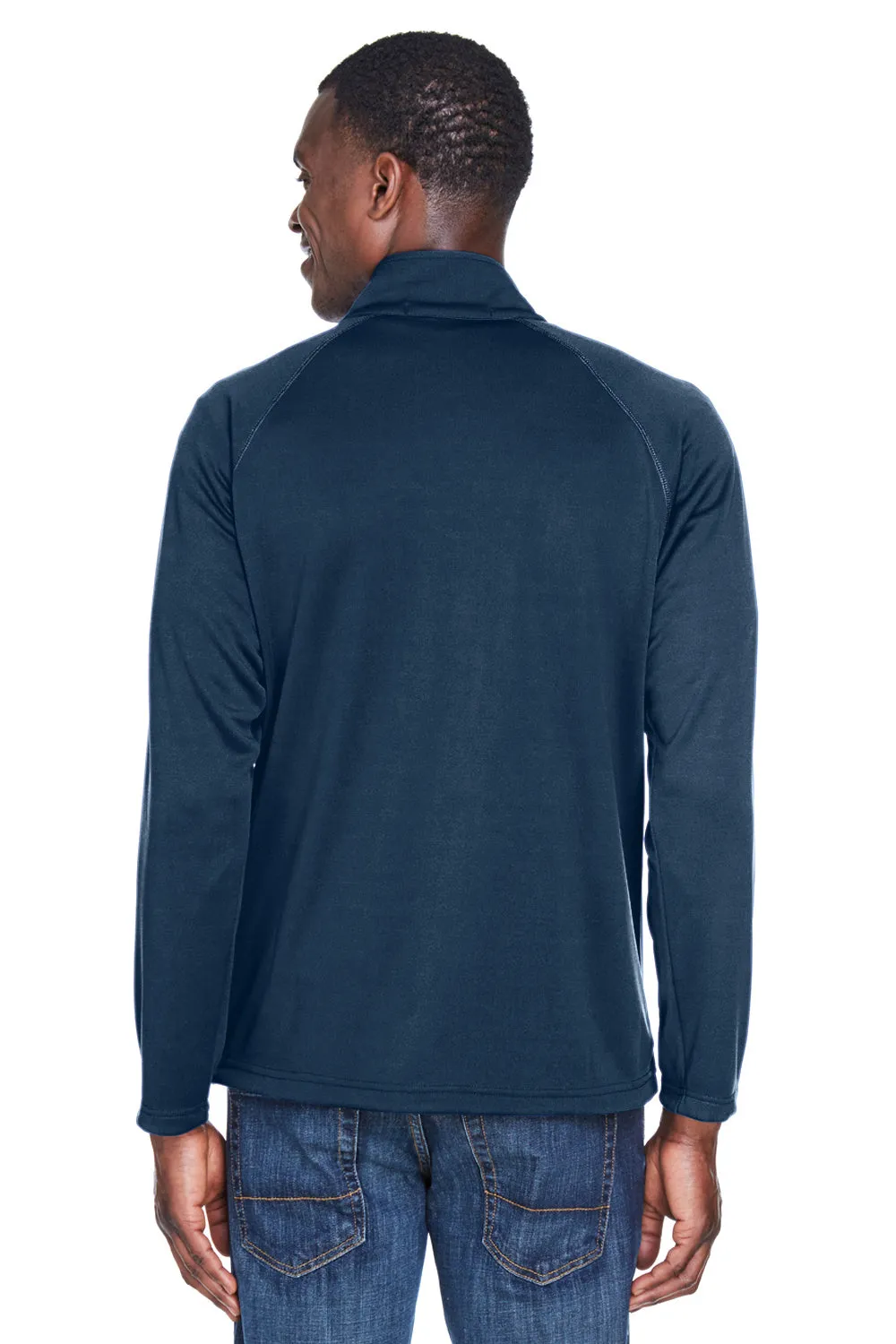 Devon & Jones Mens Compass Stretch Tech Moisture Wicking Full Zip Sweatshirt w/ Pockets - Heather Navy Blue