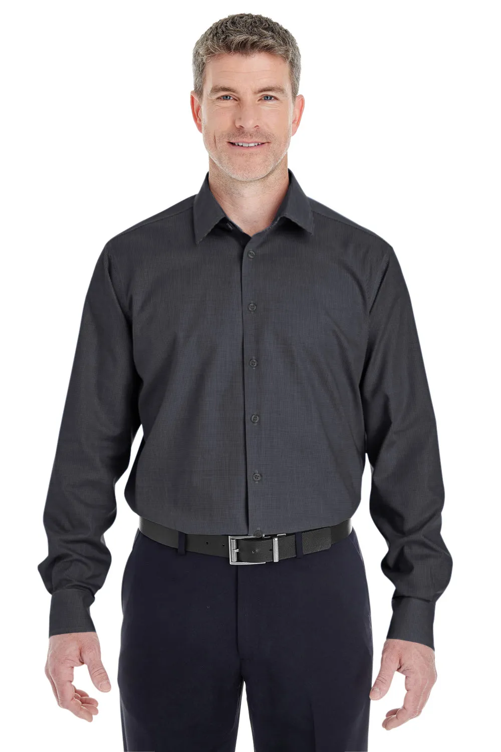 Devon & Jones Mens Crown Woven Collection Wrinkle Resistant Long Sleeve Button Down Shirt - Black