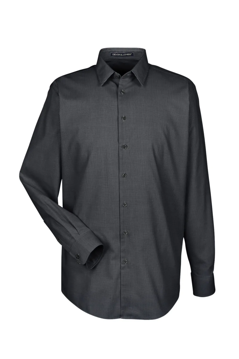Devon & Jones Mens Crown Woven Collection Wrinkle Resistant Long Sleeve Button Down Shirt - Black