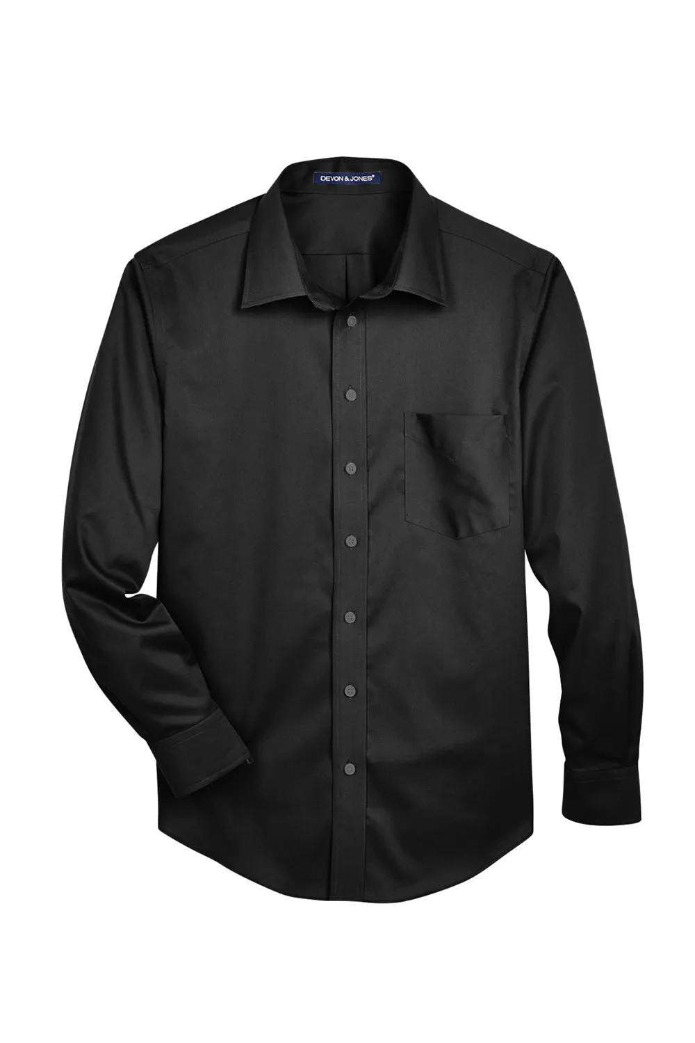 Devon & Jones Mens Crown Woven Collection Wrinkle Resistant Long Sleeve Button Down Shirt w/ Pocket - Black