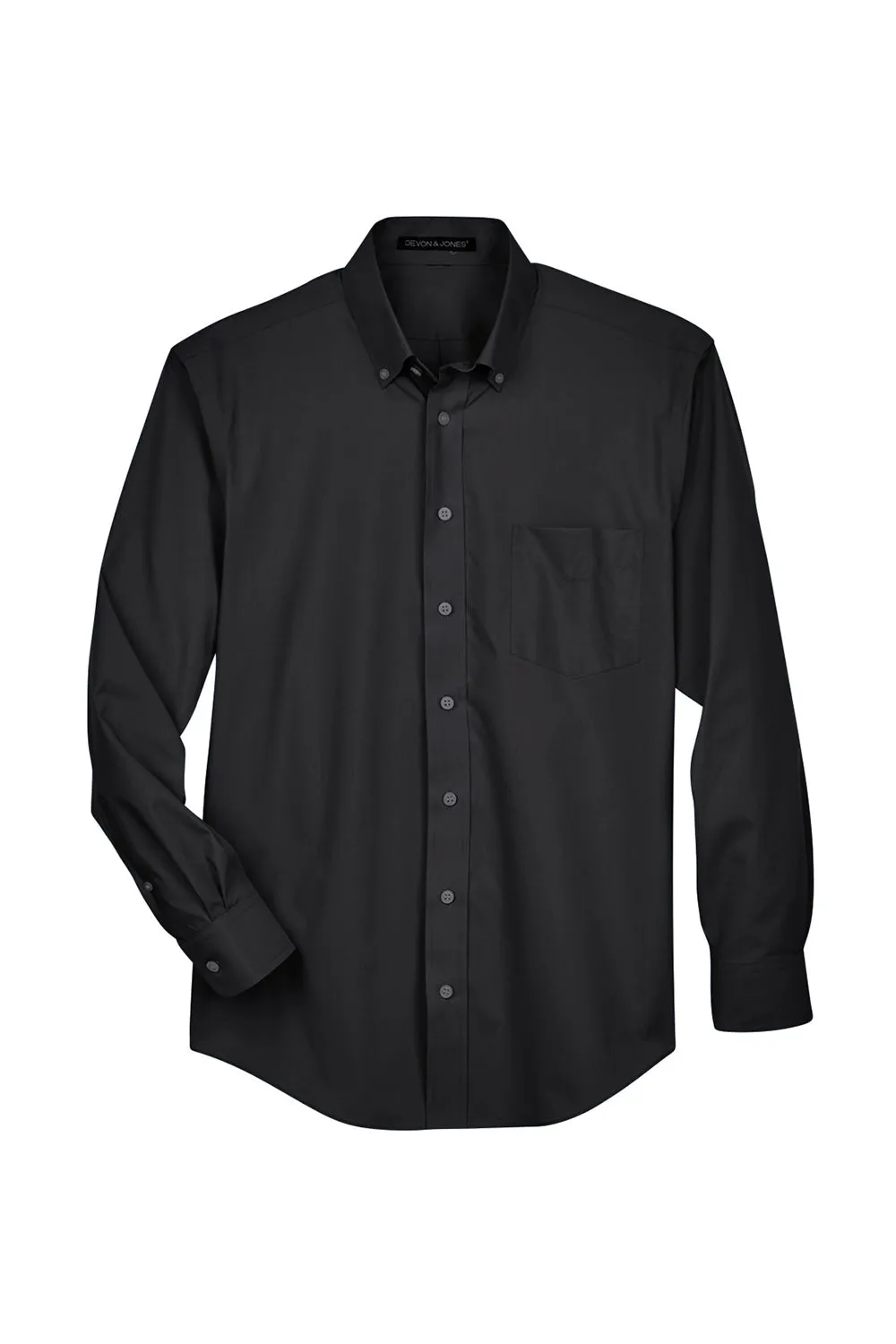 Devon & Jones Mens Crown Woven Collection Wrinkle Resistant Long Sleeve Button Down Shirt w/ Pocket - Black