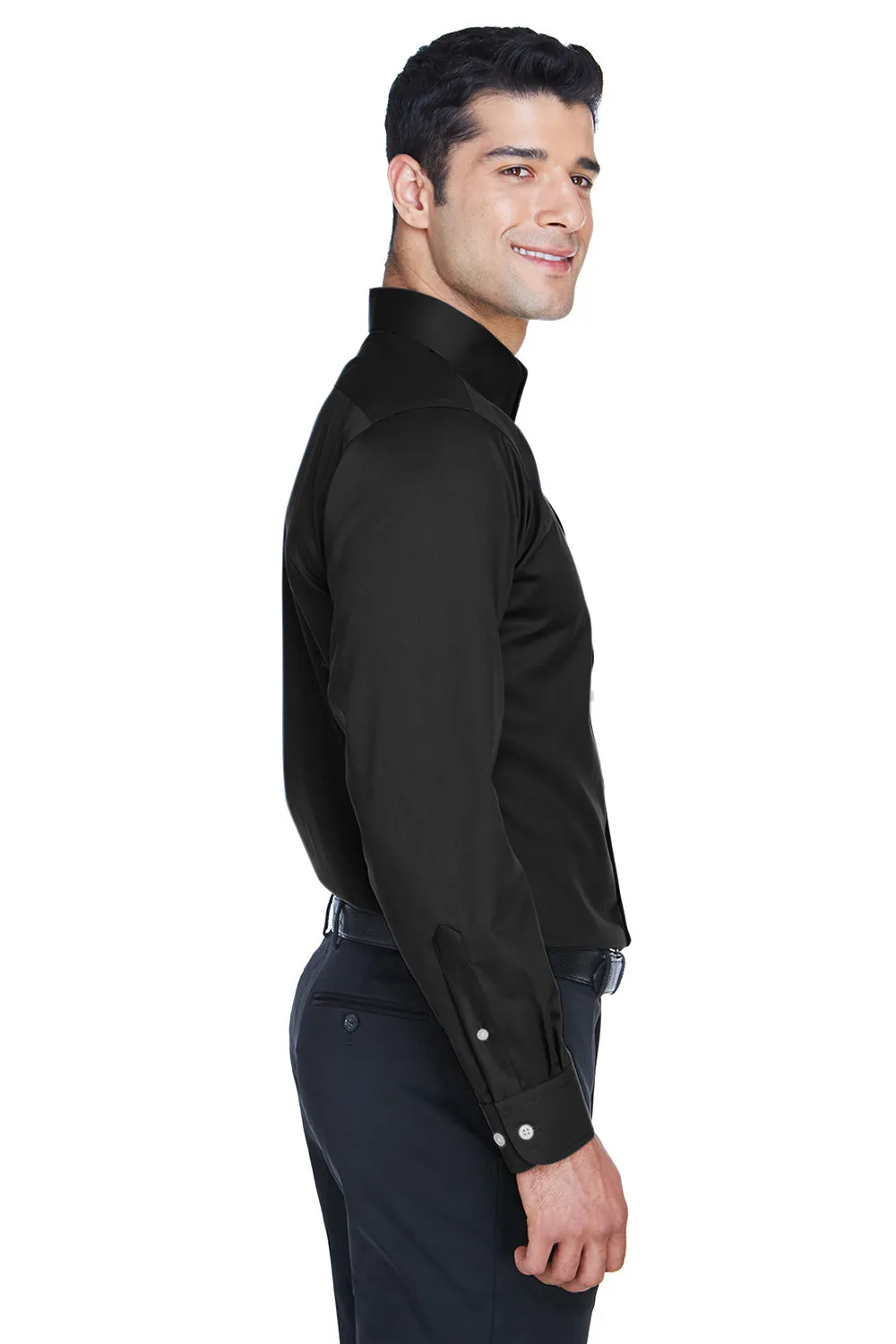 Devon & Jones Mens Crown Woven Collection Wrinkle Resistant Long Sleeve Button Down Shirt w/ Pocket - Black
