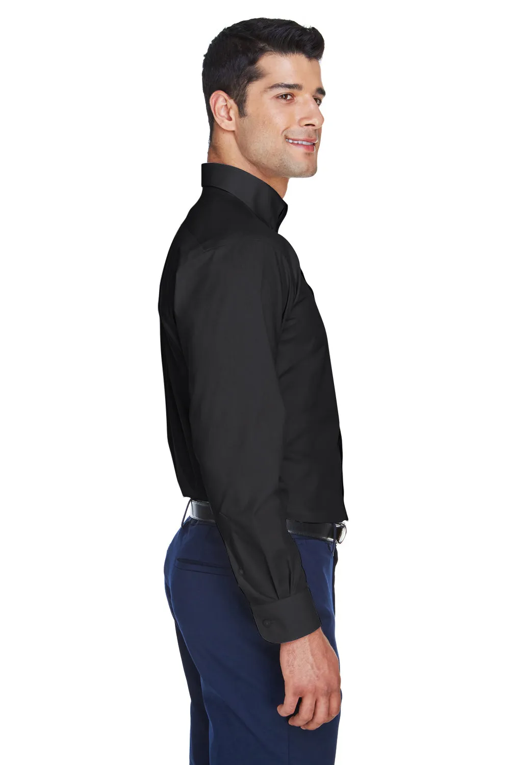 Devon & Jones Mens Crown Woven Collection Wrinkle Resistant Long Sleeve Button Down Shirt w/ Pocket - Black