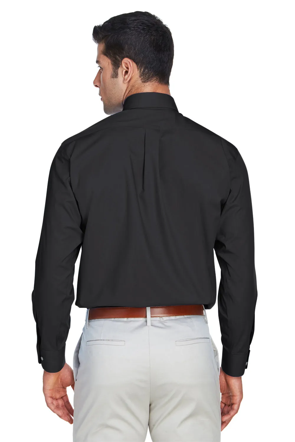 Devon & Jones Mens Crown Woven Collection Wrinkle Resistant Long Sleeve Button Down Shirt w/ Pocket - Black