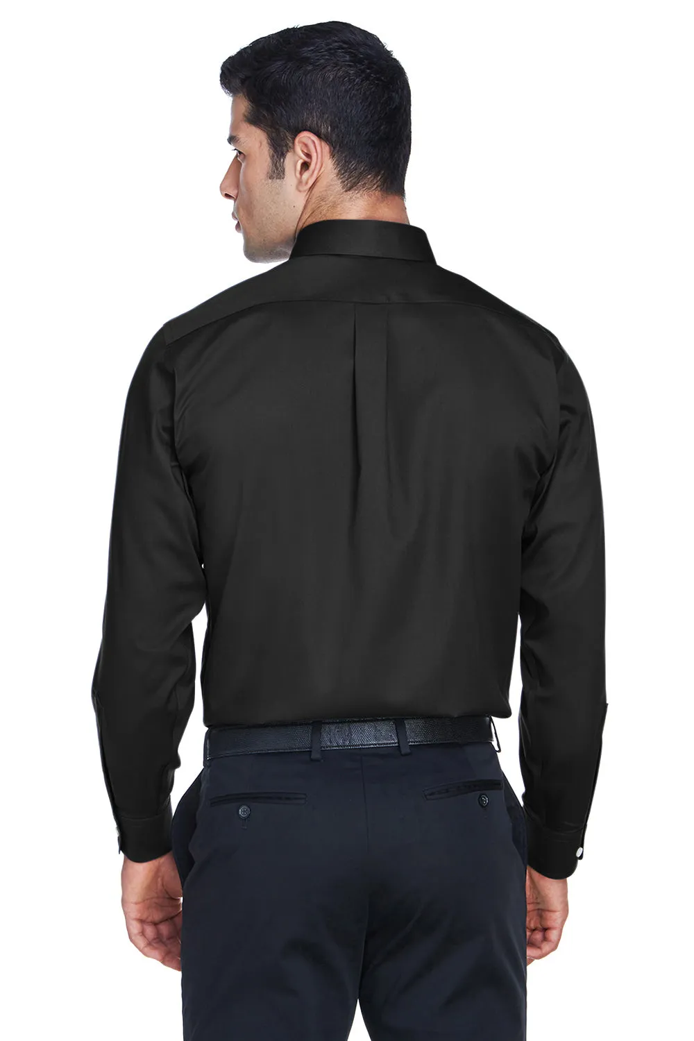 Devon & Jones Mens Crown Woven Collection Wrinkle Resistant Long Sleeve Button Down Shirt w/ Pocket - Black