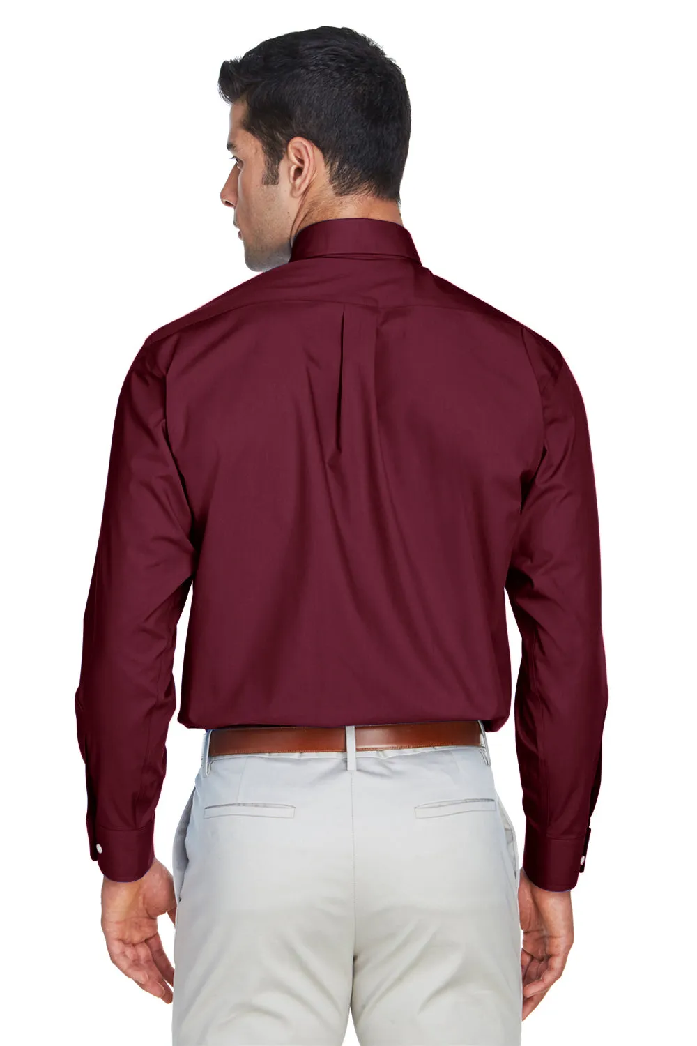 Devon & Jones Mens Crown Woven Collection Wrinkle Resistant Long Sleeve Button Down Shirt w/ Pocket - Burgundy