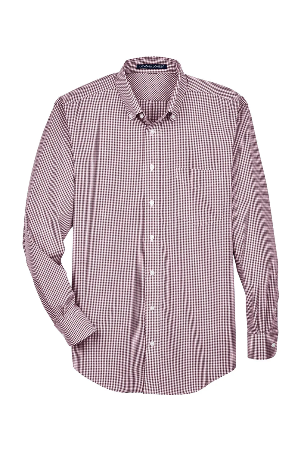 Devon & Jones Mens Crown Woven Collection Wrinkle Resistant Long Sleeve Button Down Shirt w/ Pocket - Burgundy