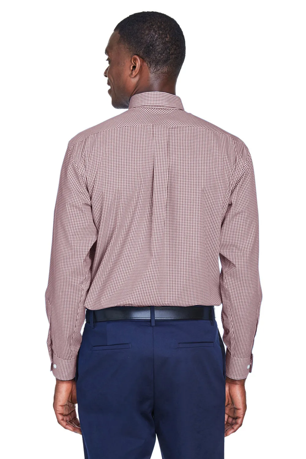 Devon & Jones Mens Crown Woven Collection Wrinkle Resistant Long Sleeve Button Down Shirt w/ Pocket - Burgundy