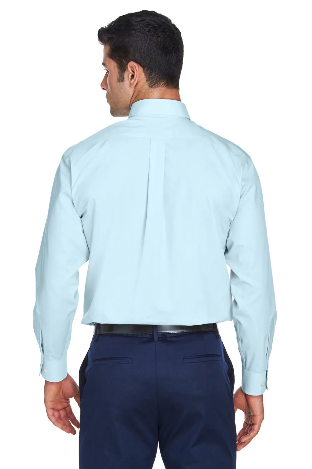 Devon & Jones Mens Crown Woven Collection Wrinkle Resistant Long Sleeve Button Down Shirt w/ Pocket - Crystal Blue