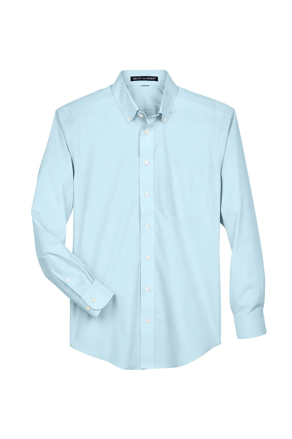 Devon & Jones Mens Crown Woven Collection Wrinkle Resistant Long Sleeve Button Down Shirt w/ Pocket - Crystal Blue