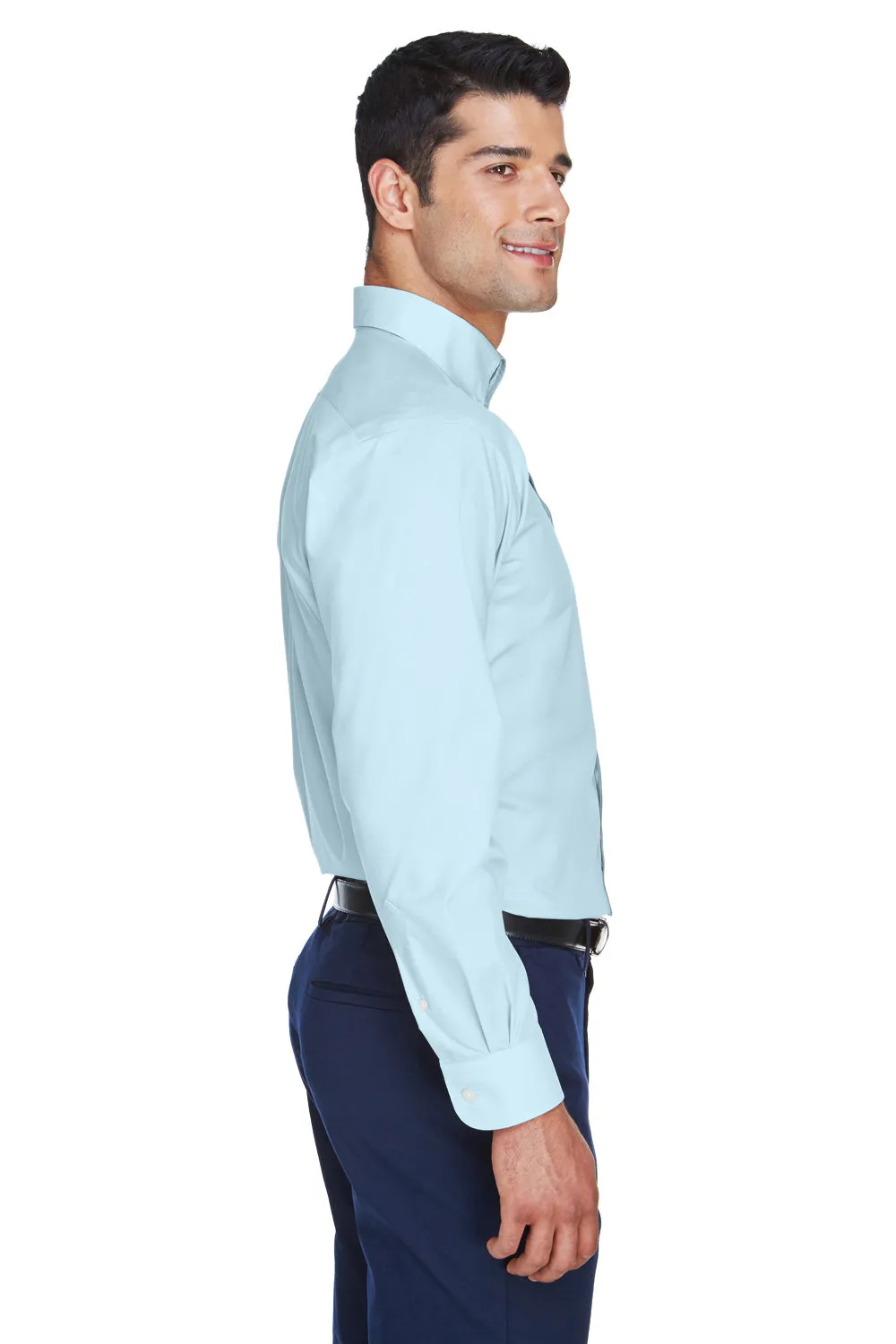 Devon & Jones Mens Crown Woven Collection Wrinkle Resistant Long Sleeve Button Down Shirt w/ Pocket - Crystal Blue