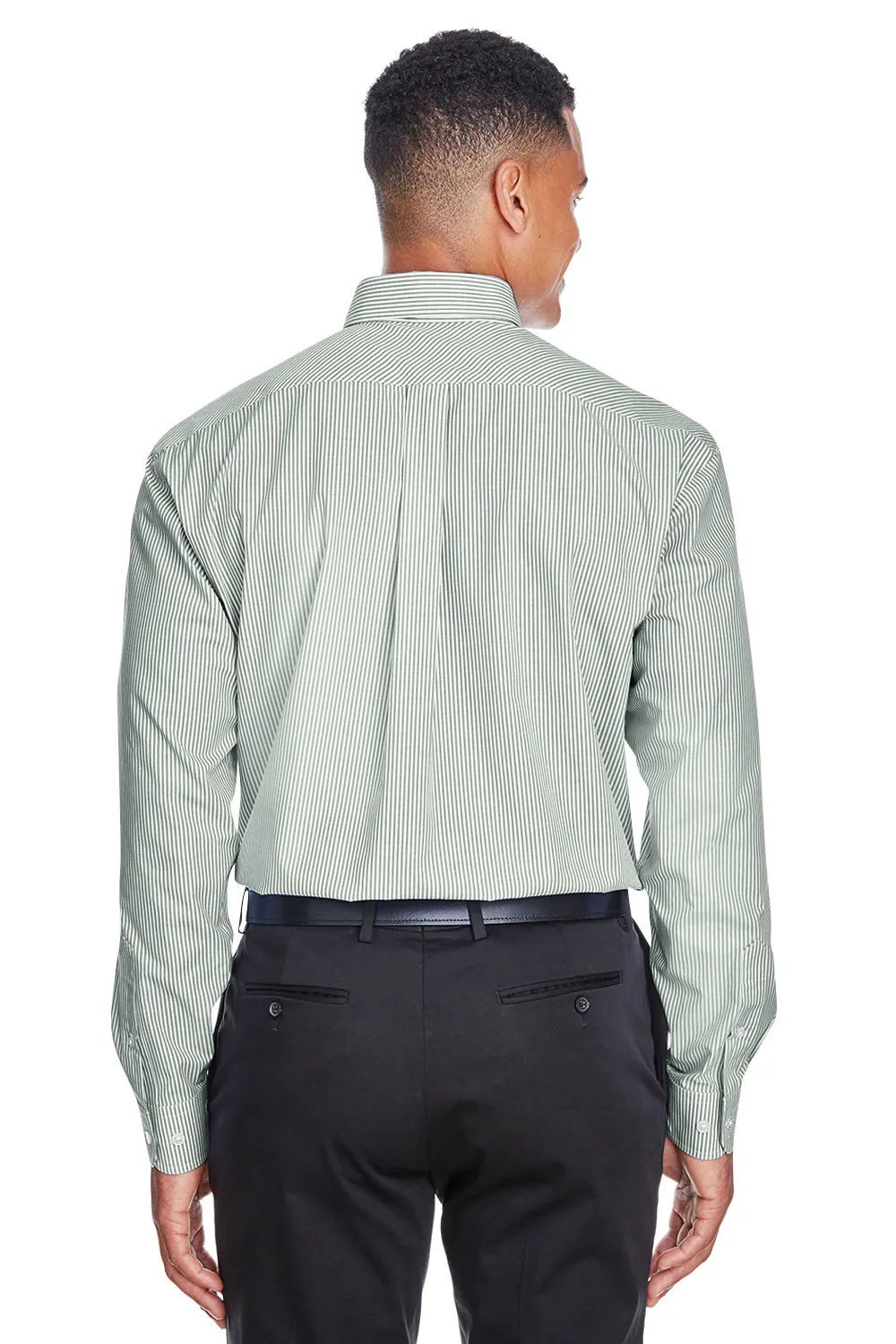 Devon & Jones Mens Crown Woven Collection Wrinkle Resistant Long Sleeve Button Down Shirt w/ Pocket - Dill Green